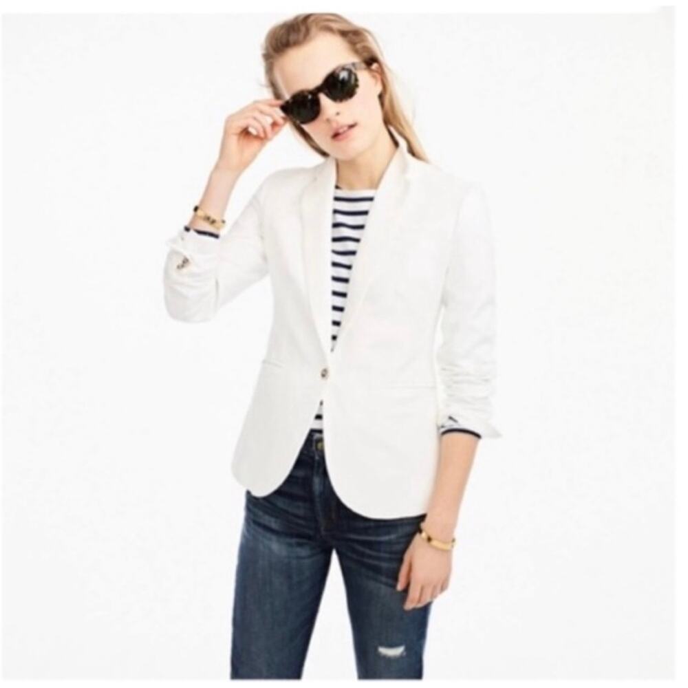 J.Crew White 100% Linen Blazer Jacket – Size 6 – Resort Chic Coastal Classic